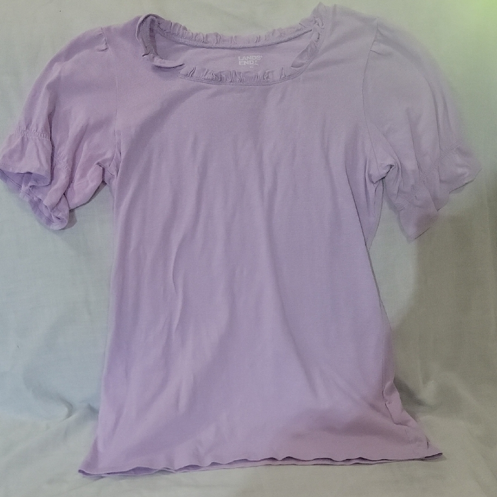 Lands' End Purple Ruffled Short Sleeve T-Shirt